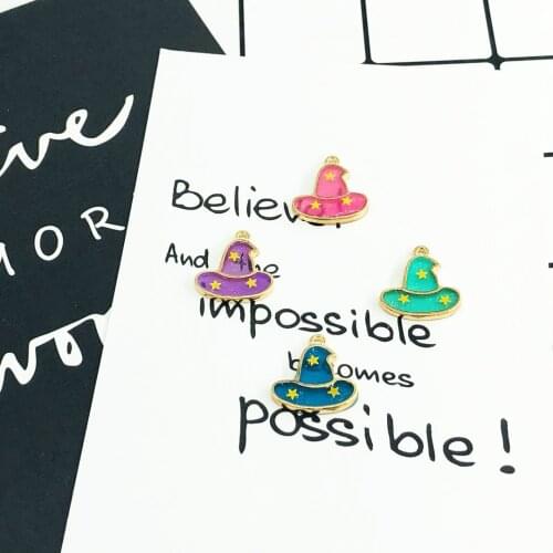 10pcs/lot Enamel Magic Hat Wizard Cap Charms Halloween Holiday Series DIY Jewelry Small Pendant Alloy Festival Gifts 19*20mm