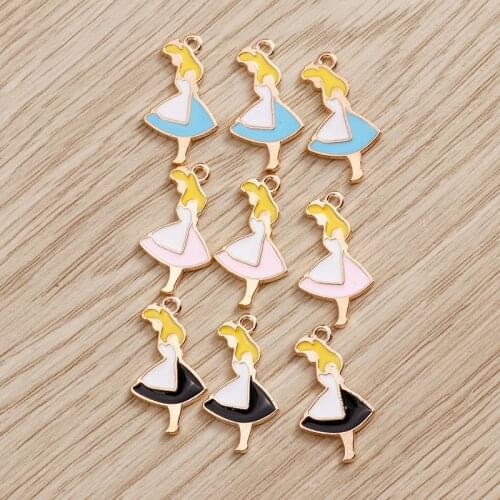 10pcs 13*23mm Drop Oil Maid Charms for Necklaces Earrings 3 Color Enamel Girl Charms Handmade Crafts DIY Pendants Jewelry Making
