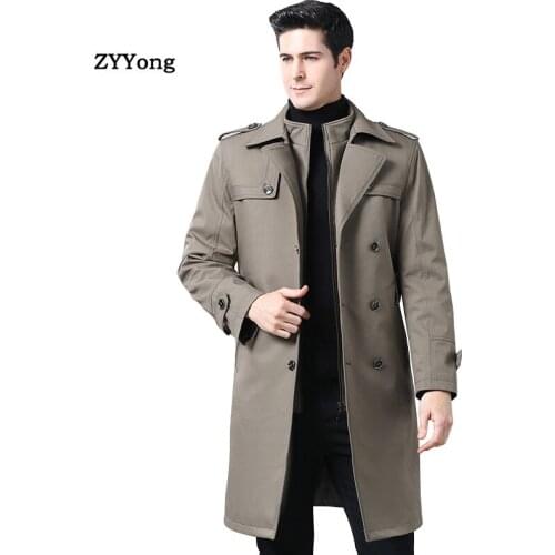 2020 Men Business Trenchcoat British Style Classic Trench Coat Jacket Detachable Liner Long Slim Outwear Adjustable Belt M-4XL