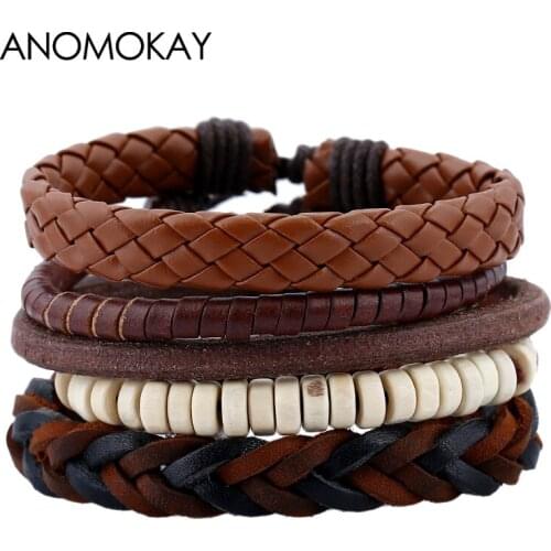 5 PCS/SET Simple Fashion Style Leather Vintage Bracelet Cow Leather Handmade Braided Wrap Bracelet Set for Women Men Best Gift
