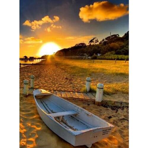 5D DIY Diamond Painting Landscape Picture Beach Boat Beautiful Picture Square/Round Diamond Cross Stitch Decoration Art TX151
