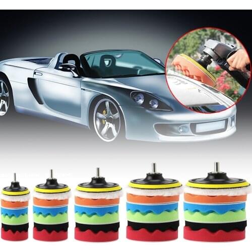 7Pcs 3/4/5/6/7'' Car Polisher Polishing Waxing Buffing Woolen&Sponge Pads Kit