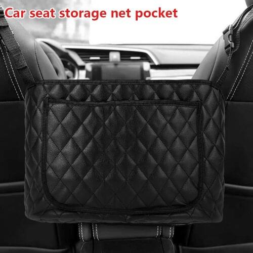 Car Net Pocket Handbag Holder Car Purse Holder Between Seats Leather Seat Back Organizer Large Capacity Car Seat Storage Bag