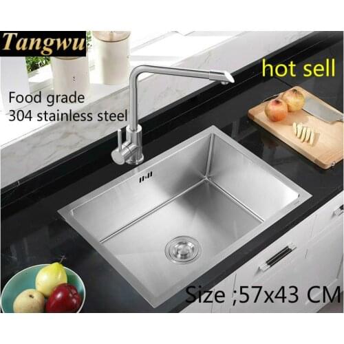 Free shipping Apartment standard kitchen manual sink single trough durable 304 stainless steel hot sell 57x43 CM