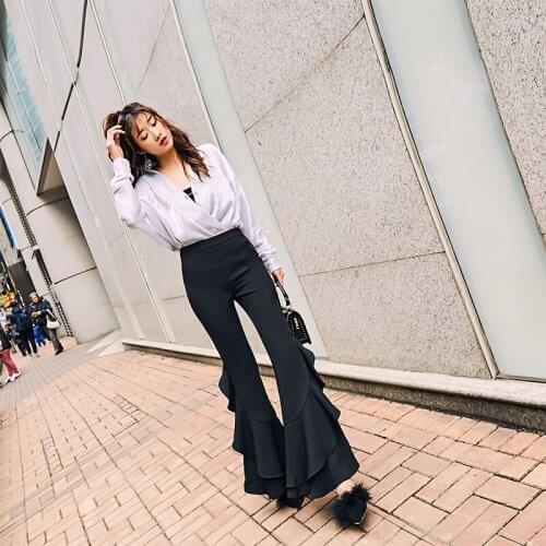 High waist Flare pants women new summer thin section was thin wild ruffled Flare pants casual pants fishtail trousers female