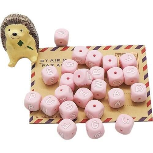 Chenkai 50PCS 12mm Pink Letter Silicone Beads BAP Free Food Grade DIY Baby Infant Teether Pacifier Charm Jewelry Toy Alphabet