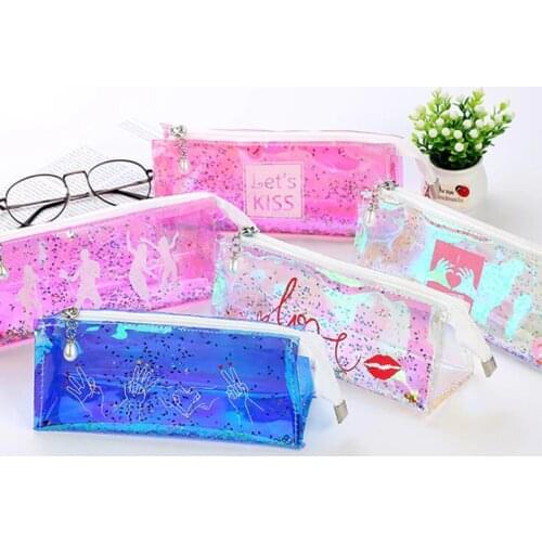 1pc Laser Colorful Sequins Pencil Case School Supplies Super School Stationery Gift Magic Pencil Bag Random Pattern