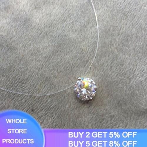 6/8mm Zircon Pendant Shiny Choker For Women Fishline Necklace Jewelry Transparent Invisible Line Fashion Silver 925 Jewelry