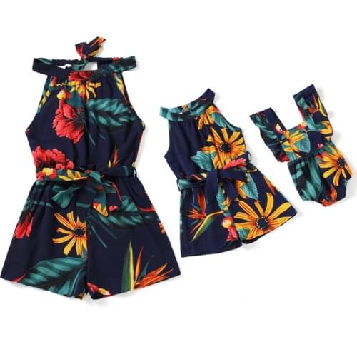 Flower Mother Daughter Matching Overalls Dresses Family Set One-Piece Mom Baby Mommy and Me Clothes Fashion Women Girls Jumpsuit