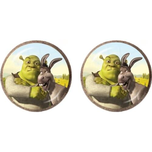 Hot Selling Cartoon Shrek Family Glass Dome Earrings For Women Men Fashion Glass Stud Earrings Jewelry Gift