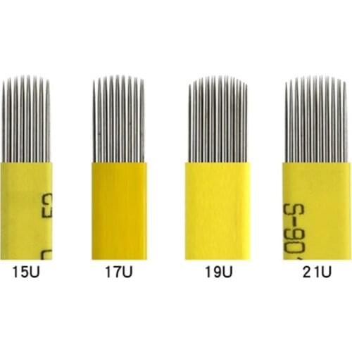 Microblading 50pcs 15/17/19/21 Pin U Shape Shading Blade Tattoo DOUBLE ROW Fog Eyebrow & Lips Needles