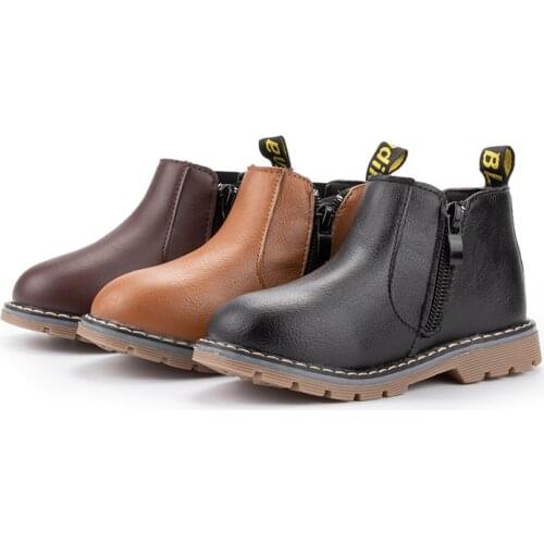 KIDSUN Kids Shoes Winter Girl Boy Snow Boots Waterproof Side Zipper Non-slip Rubber Sole Leather Children Martin Booties