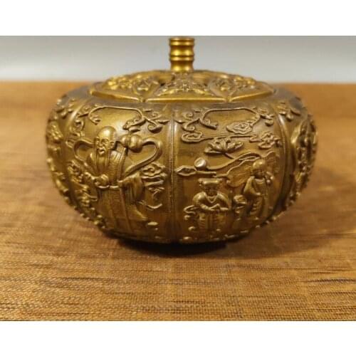China brass pumpkin Hollow out Incense burner crafts statue