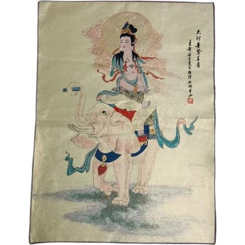 China old Tibet silk Thang ka like hanging painting fengshui Samantabhadra God statue portrait