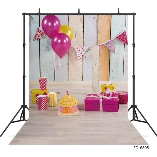 Colorful Flags Wooden Wall Cake Birthday Photographic Backgrounds Vinyl Party Backdrop Photo Studio for Children Baby Photoshoot