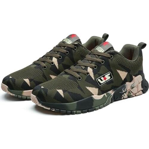 Men Women Casual Shoes Flat Outdoor Fashion Camouflage Lace Up Low Top Sneakers Non-Slip Work Mesh Breathable Thick Sole