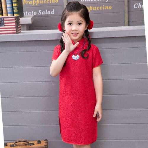 Lace Baby Red chinese New year dress qipao cheongsam flower girl Wedding Party Gift Summer one-piece Dresses