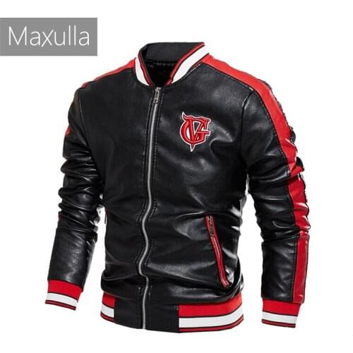 Maxulla Mens Bomber Leather Jacket New Mens Biker Punk Motorcycle Jackets Casual Fleece Warm Jacket Leather Coats Man Clothing