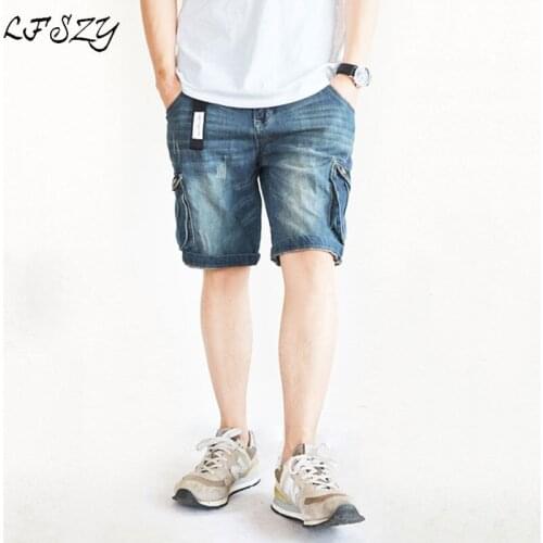 Summer Mens Denim Pants Straight Five-Piece Shorts Fashion Korean Multi-Pocket Workwear Denim Shorts SIze 28-40 42