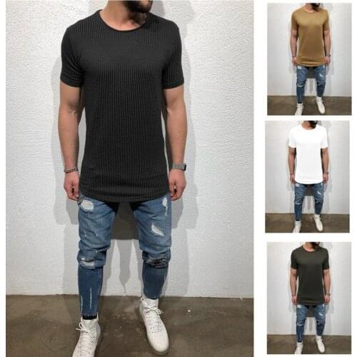 Summer Training Fitness T-shirt Tops Short sleeve Stretch Cotton O Neck Mens Casual Tights Breathable Running Sports T-shirt