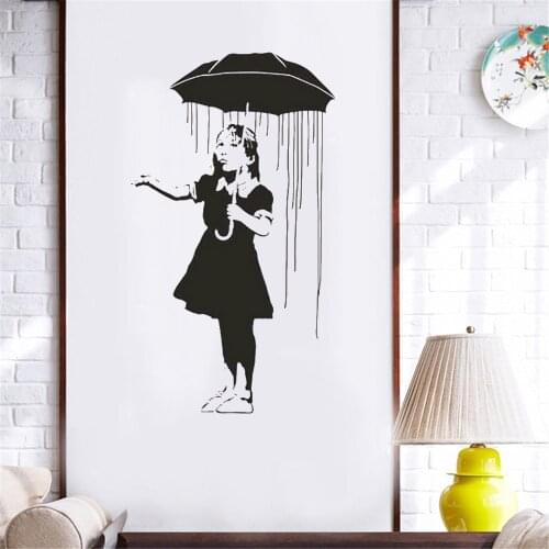 Cute Umbrella Girl Wall Sticker Home Decor For Living Room Bedroom Kid Room Vinyl Art Mural Revocable DW7286