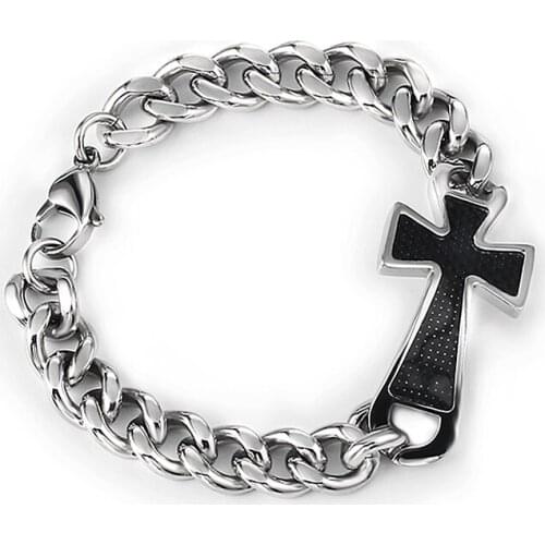 Fashion Jewelry Curb cuban Link chain bracelet Stainless Steel Silver Color Cross bangles waterproof accesories For men woman