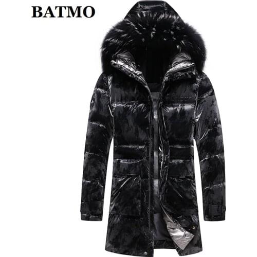 BATMO 2020 new arrival winter 90% white goose down hooded jackets men,fox fur collar warm thicked parkas coat, 8806