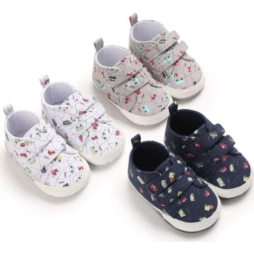 Prewalker New Male And Female Baby Car Printed Solid Color Casual Sports Indoor And Outdoor Walking Shoes 0-18 Months