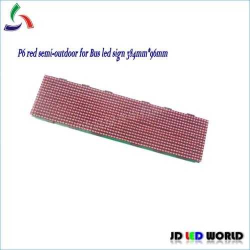 P6 64*16 dip red color semi-outdoor car or bus led sign modules 384*96mm 64*16dots