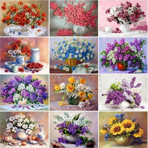 PhotoCustom Paint By Numbers Kits Flowers Frameless DIY 60x75cm Oil Painting By Numbers On Canvas Scenery Handpaint Decor Painti
