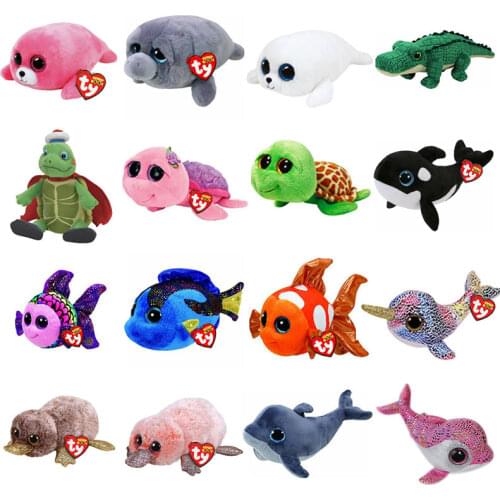 Ty Animal Stuffed Plush Toys Tropical Fish Dolphin Turtle Platypus Seal Big Eyes Soft Kawaii Plushes Toys Girl Gift