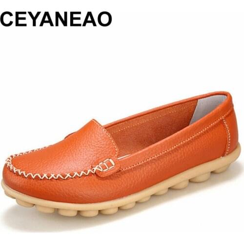CEYANEAO Casual Shoes Women Soft Genuine Leather Womens Loafers Slip On Womans Flats Shoe Low Heel Moccasins FootwearC038