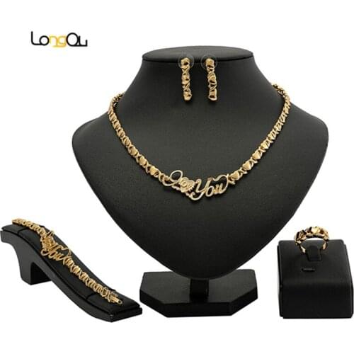 Longqu 2021 Dubai gold Luxury Jewelry Sets Brand italian women Bridal jewelry set Fashion statement bridal jewelry set Wholesale