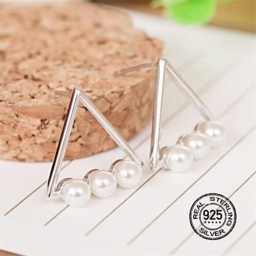 S925 Silver Needle Earrings For Women Pearl Stud Geometric Korean Fashion Elegant Creative Design Jewelry INEFFA Anti-Allergic