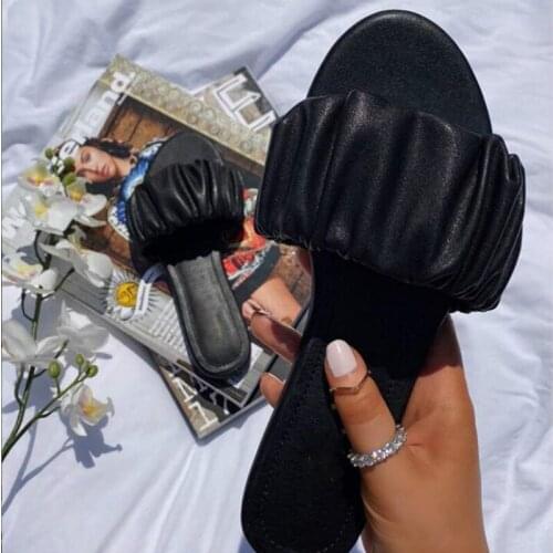 Fashion Pleated Women Gladiator Sandals Solid Beach Outdoor Female Shoes Flat Slip-on Casual Sandalias Mujer Woman Footwear