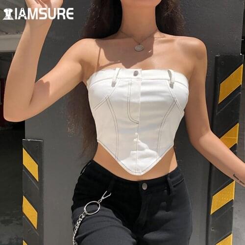 IAMSURE Sexy Solid Tube Top Slim Slasn Neck Sleeveless Crop Top Casual Fashion Streetwear Tank Topwomen 2021 Summer Night Club
