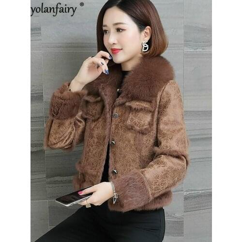 Real Fur Coat Women Winter Jacket Natural Rex Rabbit Fur Coats and Jackets Fox Fur Collar Short Manteau Femme ZKY9621 KJ3656