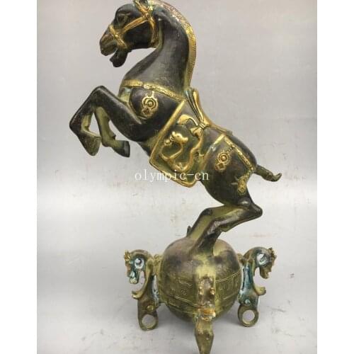 15''bronze copper gild carved Horse Treading on a Flying Swallow statue
