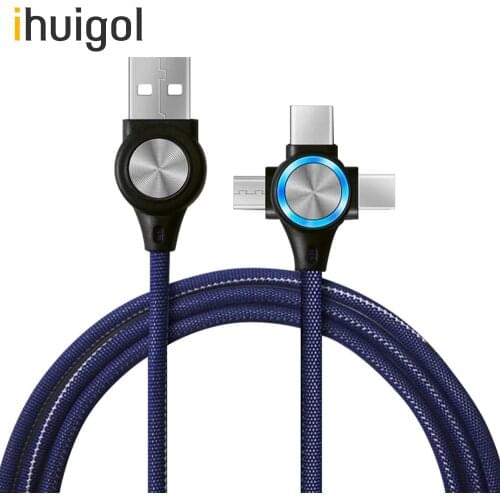 !ACCEZZ 3 in 1 Fast Charging Sync Data Cable LED 8 Pin For iPhone 11 X 8 XS Micro USB Type-C For Xiaomi Huawei USB Charge Cable