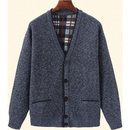 Mens middle-aged and cashmere thickened cardigan Dads winter warm jacket V-neck sweater coat for middle-aged and elderly