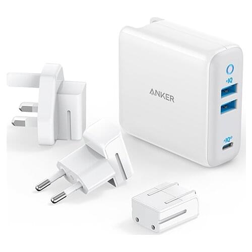 Anker 65W PIQ 3.0&GaN Type-C Charger with a 45W PD Port, PowerPort III 3-Port 65W Charger with US/UK/EU Plugs for Travel