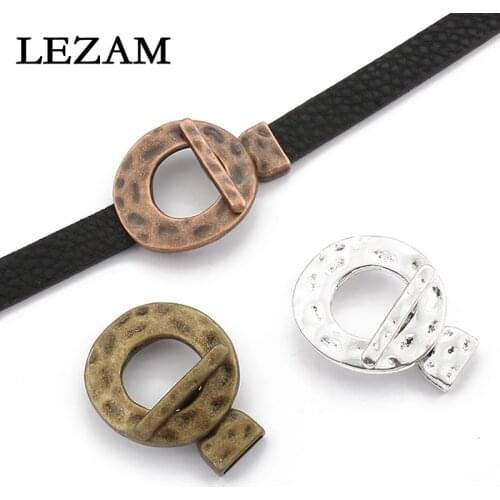 2 Sets 10x2mm Hammered OT Hook O-Ring Toggle Clasp for 10mm Flat Leather Cord Bracelet Jewelry Finding