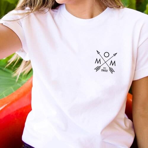 Mom Est 2022 Arrow Graphic Print 100%Cotton Women Tshirt Momlife Funny Summer Casual Short Sleeve Top New Mom Gift New Year Tee