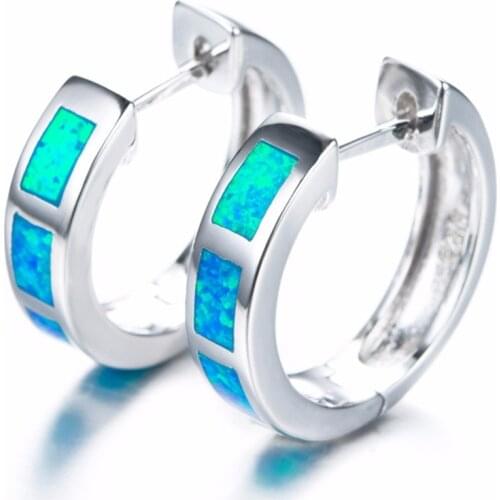 Women 925 Sterling Silver Clip Earrings Round Double Circles White/Blue Opal Clip On Earrings