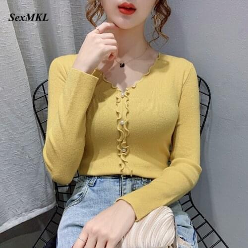Women Winter Basic Pullovers 2020 Fashion Long Sleeve Casual Purple Sweaters Korean Clothing Elegant V Neck Knitted Ladies Tops