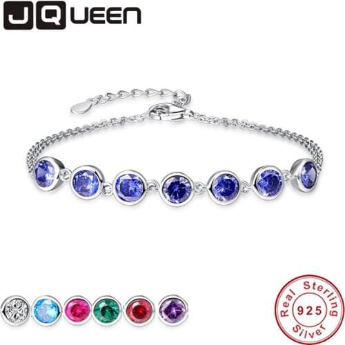 JQUEEN Classic Girls Chain Bracelet 925 Sterling Silver Bracelet For Women Natural Round Gemstone dropshipping Fine Jew