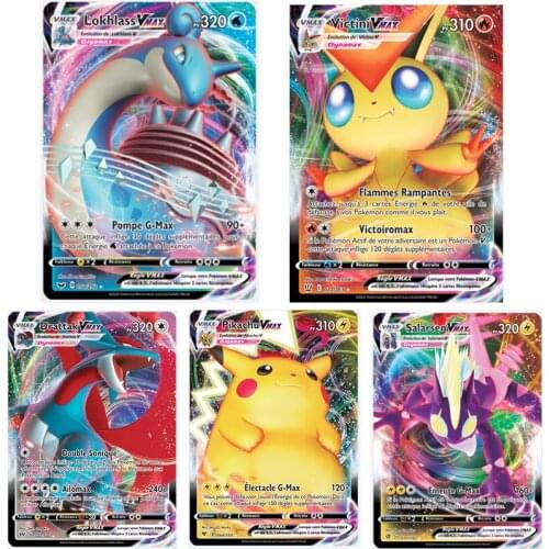 100pcs Pokemon French Cards Pikachu Dracaufeu Lokhlass Salarsen Vmax Trading Card Game Collection Childrens Collection Cards