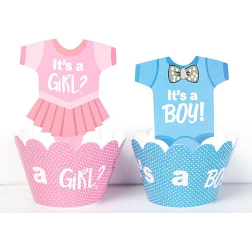 12pcs/pack Its A Boy Girl Cupcake Wrappers with Cake Topper Pink Blue for Kids 1st Birthday Party Decoration Gender Reveal