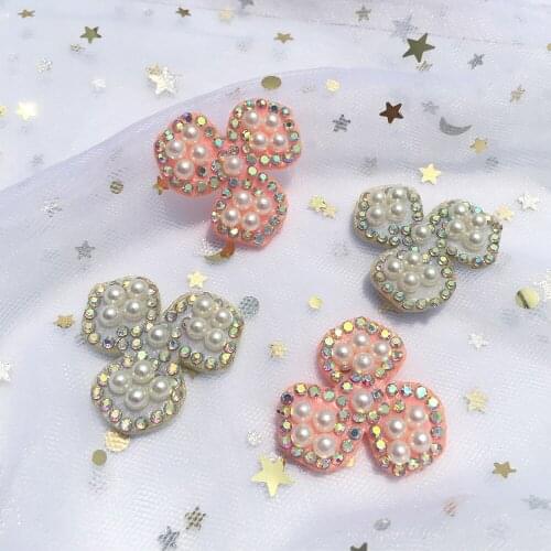 15pcs 3D Rhinestone Pearl Flower Cute Bead Patch for Clothing Dress DIY Beaded Sweater Hat Hairpin Accessories Applique