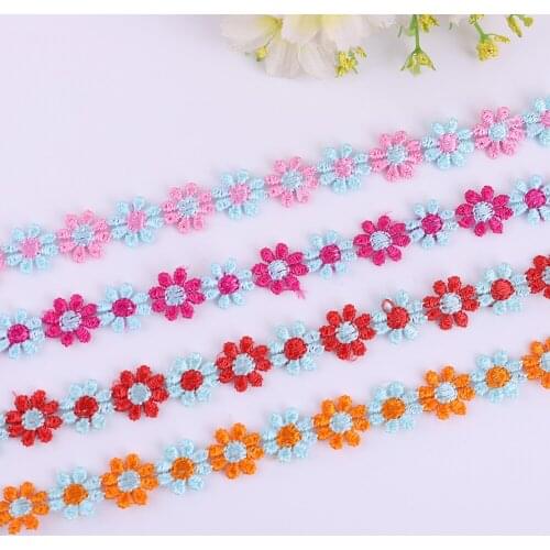 2yards Colorful Daisy Embroidery Trim Knitting Wedding Ribbon DIY Apparel Home Decoration Handmade Sewing Accessories